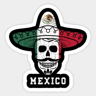 Mexico Flag Skull - Mexican Sombrero Hat Sticker